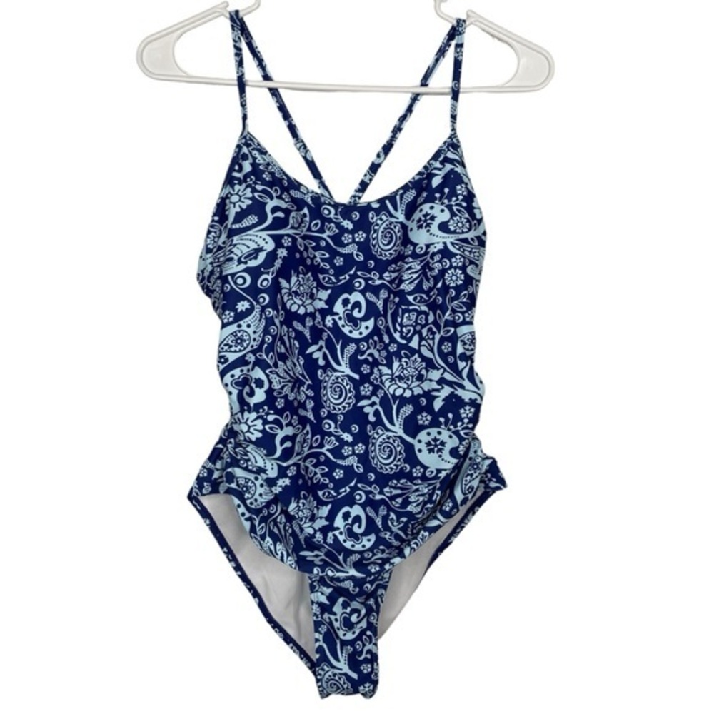 Aimage Blue & White One Piece Tummy Control Swimsuit